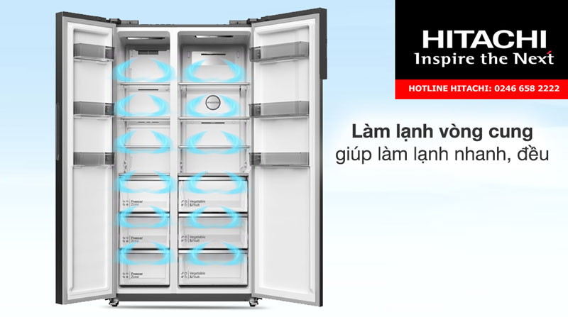 Tủ lạnh Hitachi HRSN9552DWDXVN làm lạnh vòng cung